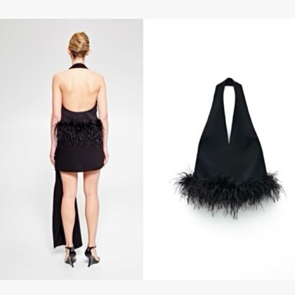 Italian Brand Eleh. Elegant Black Halter Top with Feather Detail. M Size. New! - Picture 2 of 10